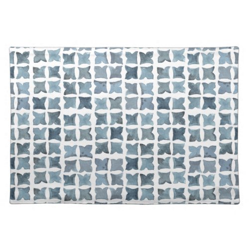 Blue and White Watercolor Moroccan Tile Pattern Cloth Placemat