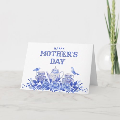 Blue and White Watercolor Mothers Day Card