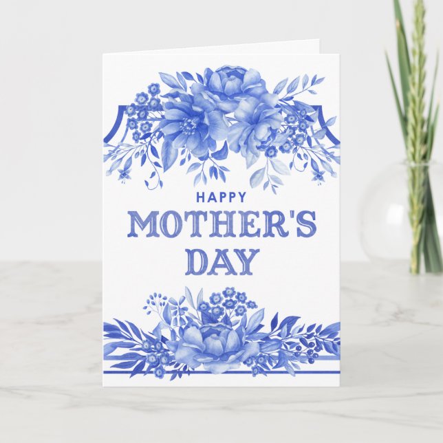 Blue and White Watercolor Mother's Day Card (Front)