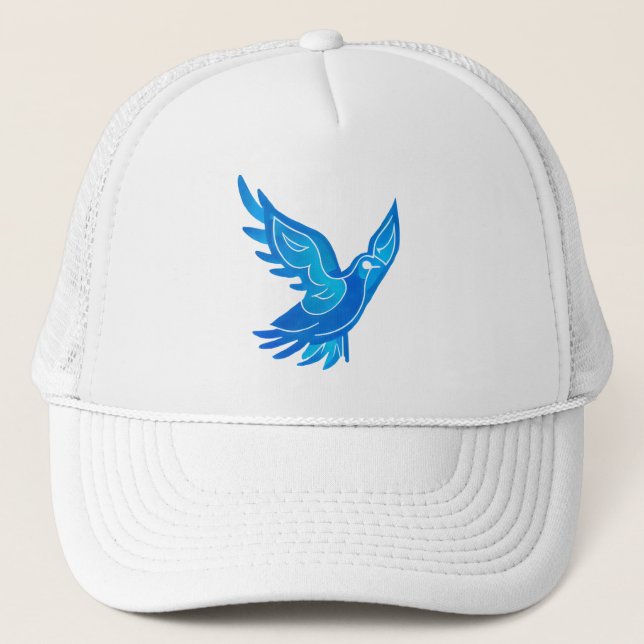 Blue and White Watercolor Peace Dove Trucker Hat (Front)