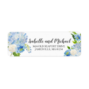 Blue and White Watercolor Return Address Label