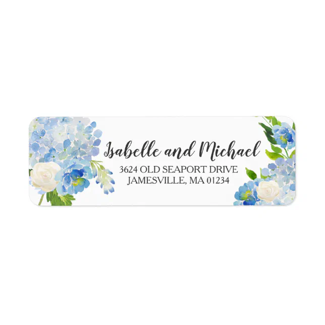 Blue and White Watercolor Return Address Label | Zazzle