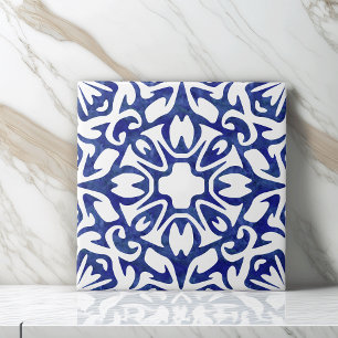 Blue and White Watercolor Spanish Pattern Ceramic Tile