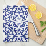 Blue and White Watercolor Spanish Tile Pattern Kitchen Towel<br><div class="desc">Our Spanish tile pattern towels are a beautiful addition to your Mediterranean style, blue and white, or beach house kitchen. Design features an allover classic Spanish tile fretwork pattern in royal blue and white with a modern watercolor twist. Pattern can be scaled up or down; click "Customize It, " select...</div>