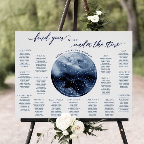 Blue and White Watercolor Table Seating Chart Sign