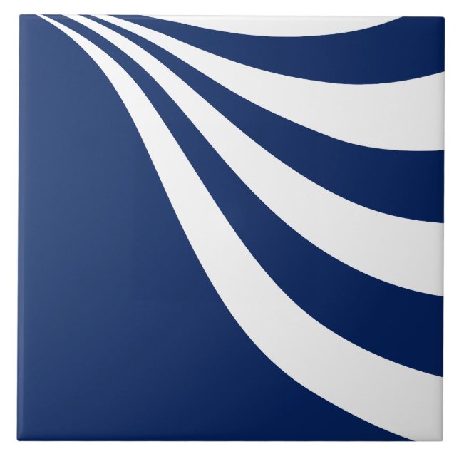 Blue and White Wave Ceramic Tile (Front)