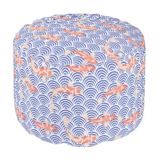 Blue and White Wave Pattern Koi Fish Pouf