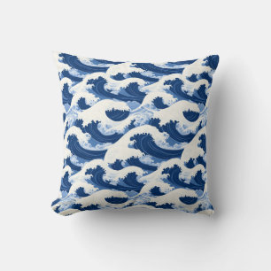 Blue and white Waves Nautical pattern Throw Pillow