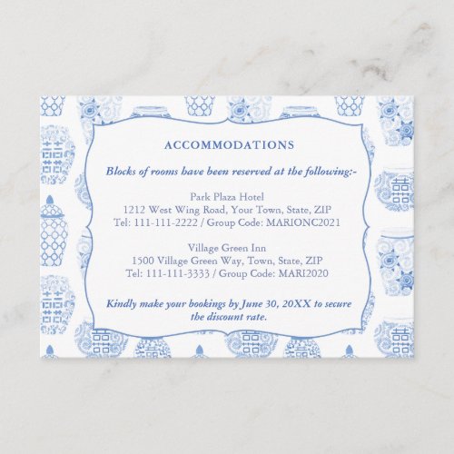 Blue And White Wedding Accommodations Registry Enclosure Card