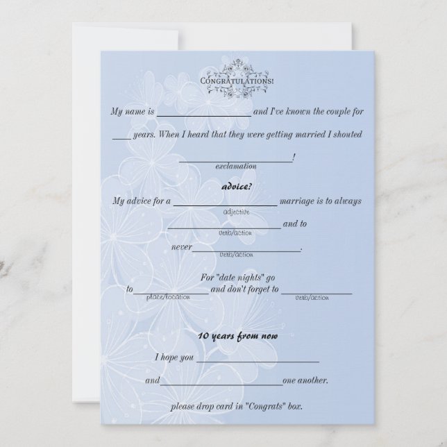 Blue and White, Wedding Advice, Comment, Custom Invitation (Front)