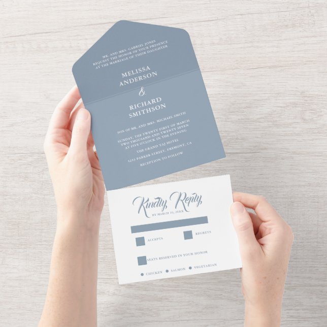 Blue And white  Wedding All In One Invitation (Tearaway)
