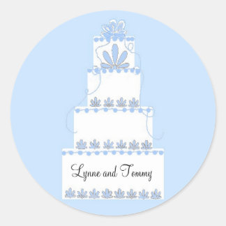 Blue and White Wedding Cake Classic Round Sticker