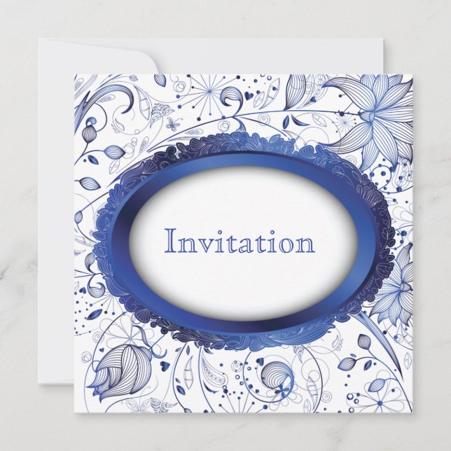 blue and white wedding invitation (Front)