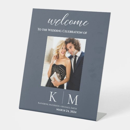 Blue and White_Wedding Photo Welcome Sign_ Pedestal Sign