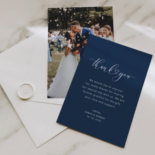 blue and white wedding thank you card