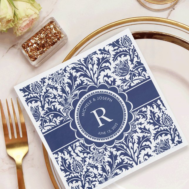 Blue and White Wedding William Morris Monogram Napkins (Creator Uploaded)