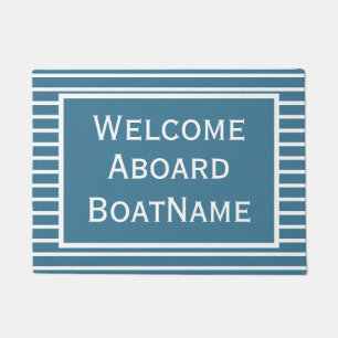Blue and White Welcome Aboard Boat Doormat