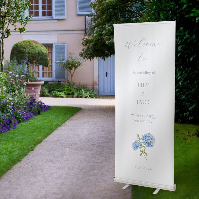 Blue and White Welcome Hydrangea Wedding Event  Retractable Banner (Creator Uploaded)