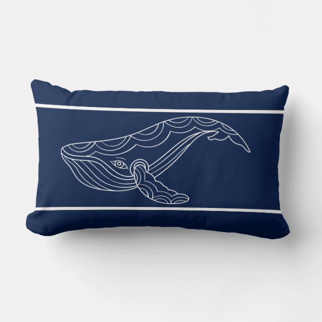 Blue and white Whale Lumbar Pillow (Front)