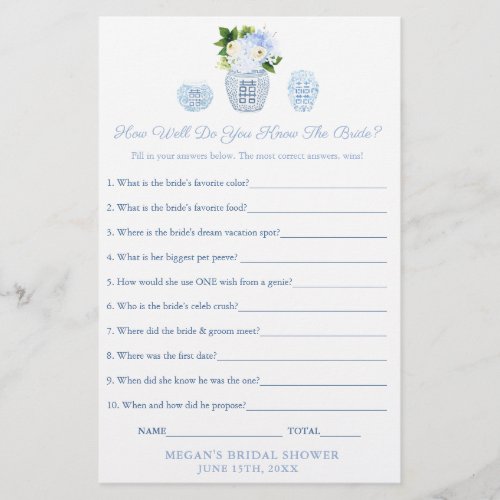 Blue And White Who Knows Bride The Best Game Card