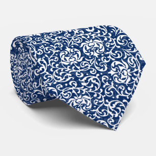 Blue and White William Morris Style Tudor Floral Tie