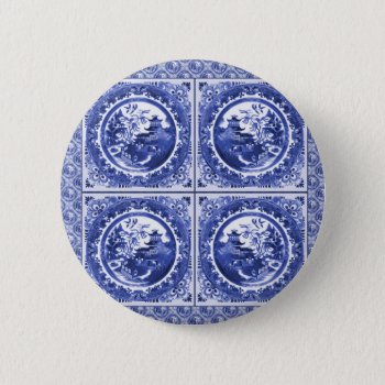 Blue And White  Willow Pattern Design Button by windsorarts at Zazzle
