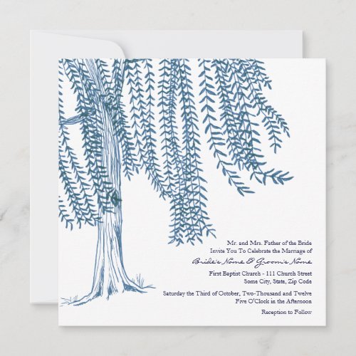 Blue and White Willow Tree Wedding Invitation