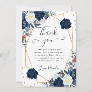 Blue and White Winter Flowers Frame Sweet 16 Thank You Card