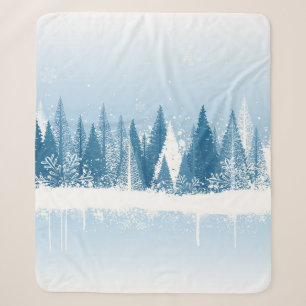 Blue and white winter forest grunge paint design sherpa blanket