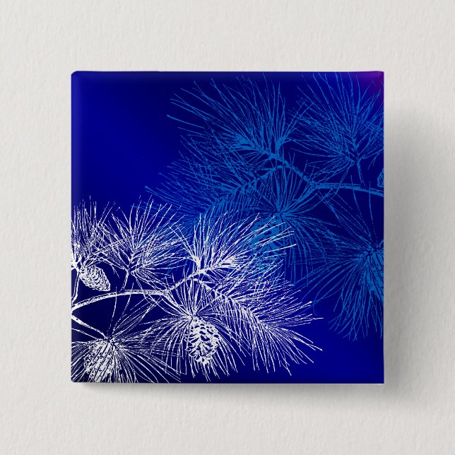 Blue and White Winter Pine Button (Front)