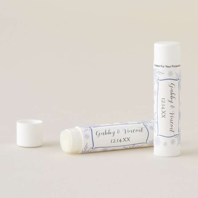 Blue and White Winter Snowflakes Wedding Favor Lip Balm (In Situ)
