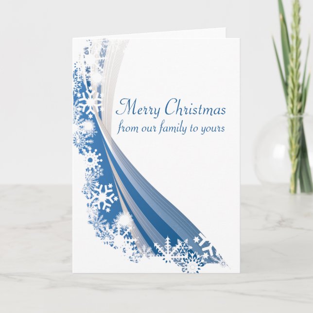 Blue and White Wispy Snow Holiday Card (Front)