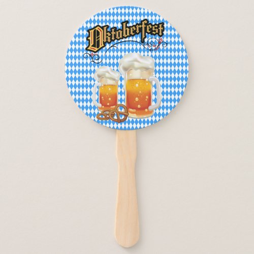 Blue and White with Beer Steins Oktoberfest  Hand Fan