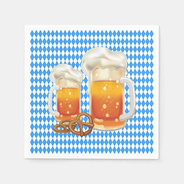 Blue and White with Beer Steins Oktoberfest Napkins (Front)