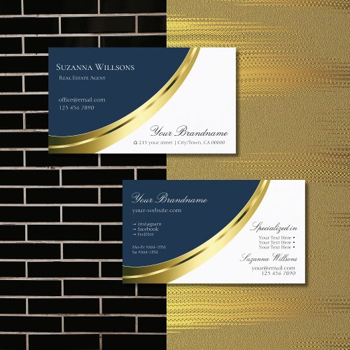 Blue and White with Decorative Gold Decor Stylish Business Card