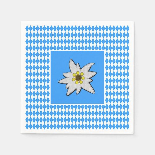 Blue and White with Edelweiss Oktoberfest  Napkins
