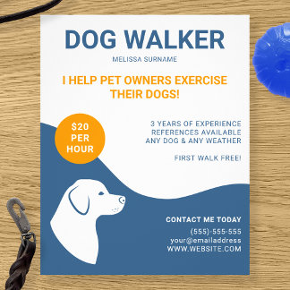 Blue And White With Orange Dog Walker Template Flyer