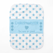 Blue and white with stars and name baby burp cloth Blue and white with stars and name baby burp cloth