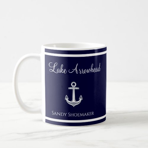 Blue and White with your lakes name Anchor Coffee Mug