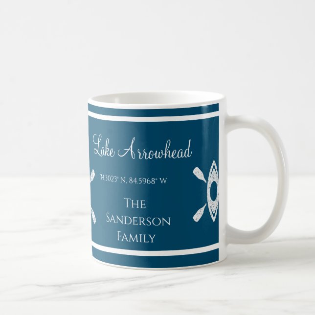 Blue and White with your lake's name  Kayak Coffee Mug (Right)