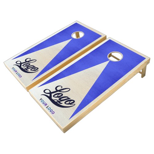 Blue and White Wood Boards Company Logo Business Cornhole Set