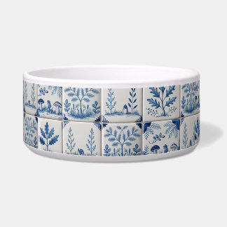Blue and white woodland tile cat or dog bowl