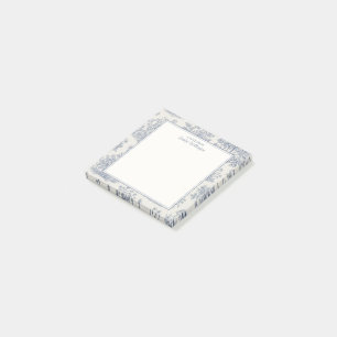 Blue and White Woodland Toile Pattern Personalized Post-it Notes