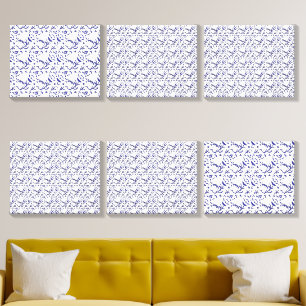 Blue and white wrapping paper featuring a graphic canvas photo tile