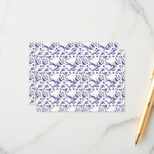 Blue and white wrapping paper featuring a graphic enclosure card