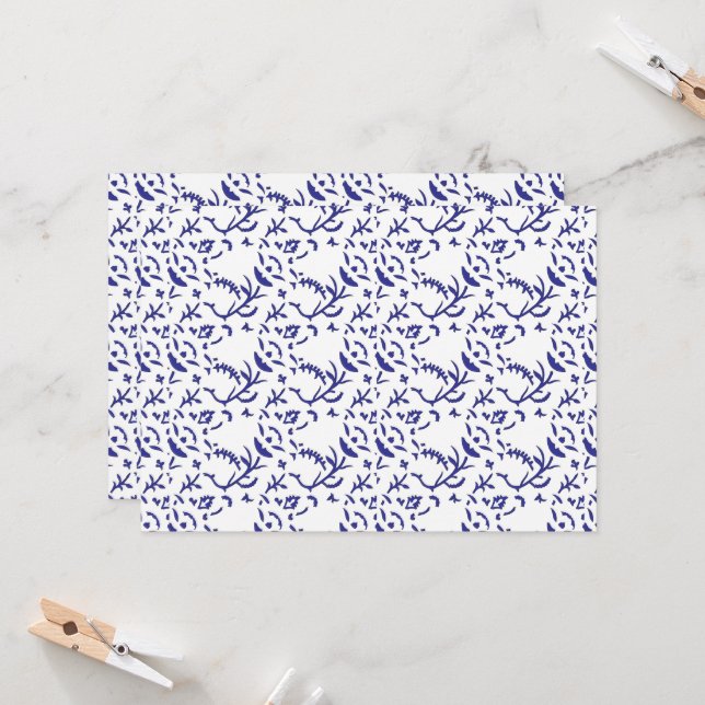 Blue and white wrapping paper featuring a graphic  invitation (Front/Back In Situ)