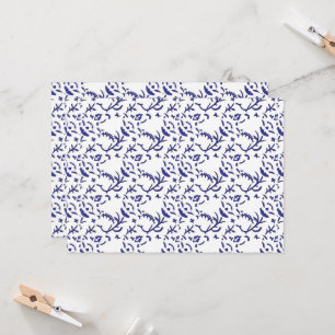 Blue and white wrapping paper featuring a graphic invitation