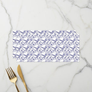 Blue and white wrapping paper featuring a graphic  menu