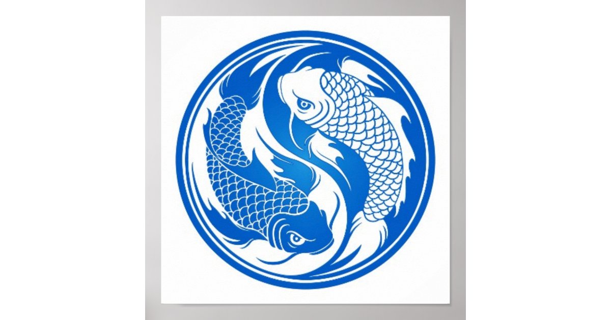 Blue and White Yin Yang Koi Fish Poster