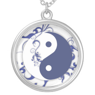 Blue and white Yin & Yang Silver Plated Necklace